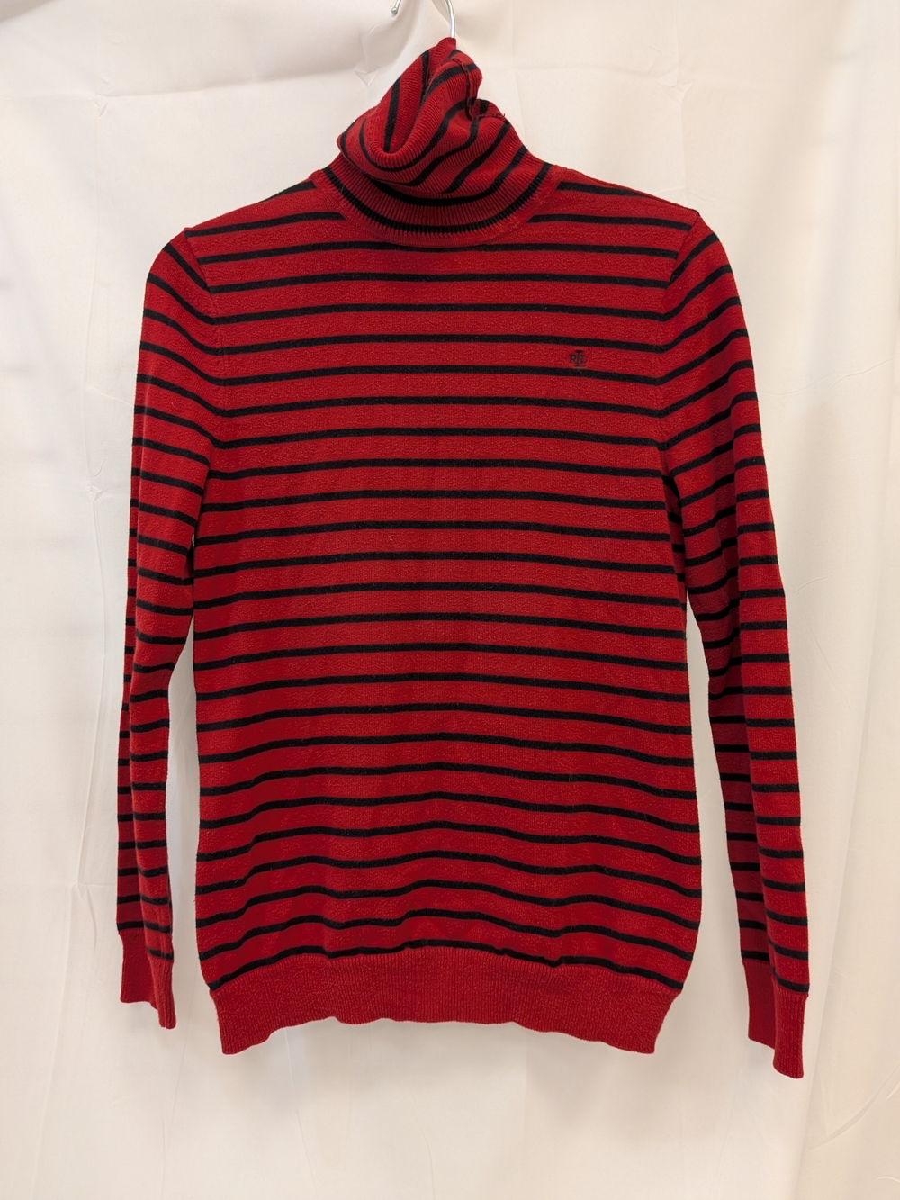 Ralph Lauren Red and Black Striped Turtleneck Sweater